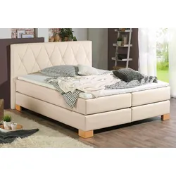 Boxspringbett HOME AFFAIRE "Merino", beige, B:168cm L:211cm, Struktur fein (100% Polyester), Komplettbetten, Boxspringbett, incl. Kaltschaumtopper, 5, Breiten, 2 Härtegrade, 3 Ausführungen