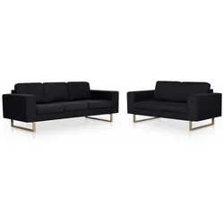 vidaXL 2-tlg. Sofagarnitur Stoff Schwarz
