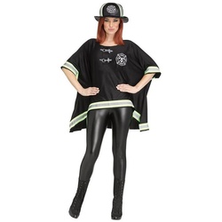 Fun World Kostüm Feuerwehrfrau Poncho, Poncho mit US-Feuerwehr-Aufdruck schwarz
