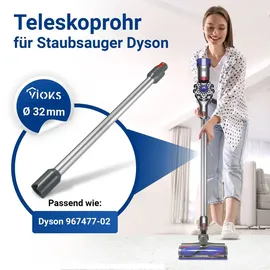 Vioks Staubsaugerrohr passend wie Dyson 967477-02 Teleskopstange für V8 SV10 Staubsauger - Silber