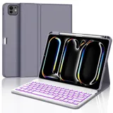 IVEOPPE Tastatur für iPad pro 13" 2024 (M4), Hülle mit Tastatur für iPad Pro 7. Generation, Magnetisch 7-Farbige Beleuchtung Bluetooth QWERTZ Tastatur für iPad Pro 7 Gen(M4) 13 Zoll 2024, Lila