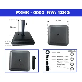 casa.pro Sonnenschirmständer Biccari Beton 35x35x5,5 cm Schwarz Stein, Quadratisch, 35x35 Sonnen- - Sichtschutz, Sonnenschirmständer