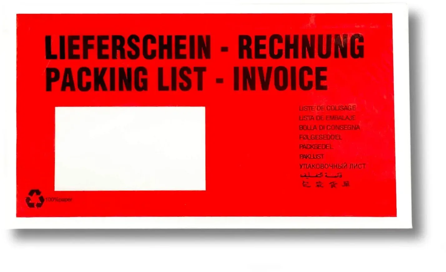 Dokumententaschen aus Pergamin Papier Lieferschein/Rechnung rot DIN-Lang, 1000 Stk.