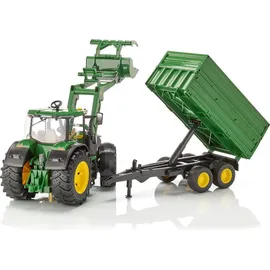 Bruder John Deere 7R 350 mit Frontlader und Tandemachstransportanhänger