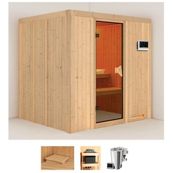 Karibu Sauna Dima, BxTxH: 196 x 170 x 198 cm, 68 mm, (Set) 3,6-kW-Bio-Plug & Play Ofen mit externer Steuerung beige