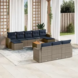 vidaXL 11-teiliges Gartensofa-Set mit Kissen, grau, Polyrattan - Grau