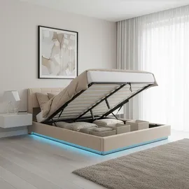 [en.casa] LED Polsterbett Tröstiar 180x200cm Beige [en.casa]