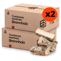 Onlydry Brennholz mit weniger als 18% Feuchtigkeit in 60L (25kg) Karton x 2 - Perfekt für Ofen, Feuerschale, Kamin, Kaminofen - Premium Qualität Kaminholz/Feuerholz mit Anzündset.