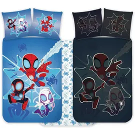 BrandMac Spidey - Kinderbettwäsche-Set 100 x 135 cm + Kopfkissenbezug 40 x 60 cm, 100 % Baumwolle, Kinderbettwäsche für Babys, die im Dunkeln leuchten, perfekt für Jungen, Bettwäsche