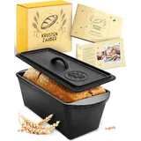 krustenzauber Brotbackform mit Deckel - Robuste rechteckige 28cm Backform aus Gusseisen - Ideal als Kastenform, Toastbrot-Backform, Brotform,