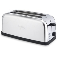 H.Koenig TOS28 Toaster / Langschlitztoaster mit extra breitem Schlitz / 7 Wärmestufen / 3 Funktionen / geeignet für Bauernbrot, 4 Toasts oder Baguette / Edelstahl / silber