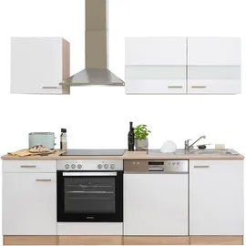 Respekta Küchenzeile Merle E-Geräte 220 cm mit Glaskeramikkochfeld weiß/eiche sägerau nachbildung