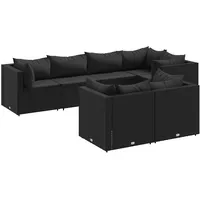 vidaXL 7-tlg Garten-Lounge-Set mit Kissen Schwarz Poly Rattan Modell 35