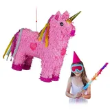 relaxdays Pinata 4-tlg. Pinata Set Einhorn gelb|rosa