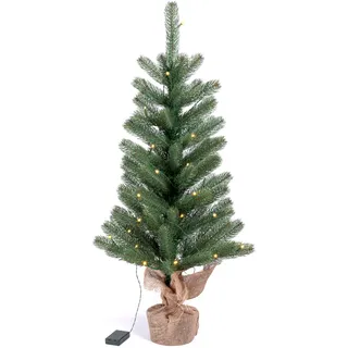 ic winterworld Künstlicher Weihnachtsbaum »LED-Tannenbaum, künstlicher Christbaum«, Nordmanntanne, Weihnachtsdeko mit Jutebeutel um den Betonfuß, Batteriebetrieb