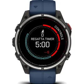 Garmin Quatix 8 Pro BT 47 mm Titaniumgehäuse Schwarz QuickFit Silikonarmband Kapitänsblau