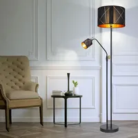 GLOBO Stehlampe Wohnzimmer mit Leselampe Deckenfluter schwarz gold, Textilschirm,