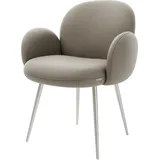 DeLife Esszimmerstuhl Nube-Flex mit Armlehnen Echt-Leder Schlamm 4-Fuß konisch Edelstahl Taschenfederkern, Esszimmerstühle