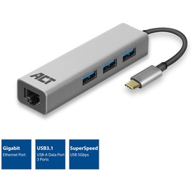 Act AC7055 USB-C 3-Ports Hub mit Ethernet