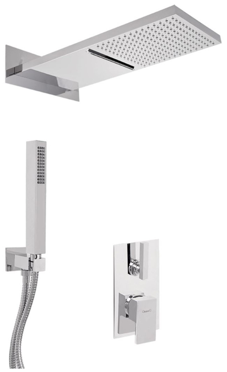 Luxus Duschgarnitur UP-Einhebel-Brausemischer Unterputz-Brauseset Kopfbrause mit Wasserfallstrahl / Regenstrahl Silber - Luxus Badezimmer Duschset