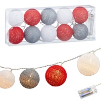 LED Lichterkette Cottonball │ Ø6cm weiß grau rot │Beleuchtung Leuchtbälle (1 x Cottonball Ø6cm weiß grau rot)