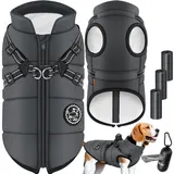 LOVPET LOVPET® Hundejacke Hundemantel mit Geschirr, inkl. 45 Stück Kotbeutel + Spender, Hunde Winterweste gefüttert wasserdicht, Gepolsterte Weste Mit Brustgurt, Reflektoren, D-Ring