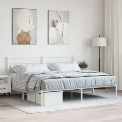 vidaXL Bettgestell – Bettgestell mit Kopfteil, Metall, Weiß, 180x200 cm