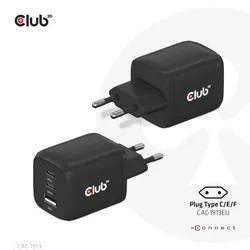Club 3D CAC-1913 - Netzteil - GaN Technology, Triple Port - 65 Watt - 5 A - PD 3