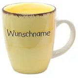 Doriantrade Kaffeebecher Tasse Kaffeetasse Kaffeepott Becher Keramik 350ml Bunt Gelb personalisierbar mit Wunschname Name Namen personalisiert