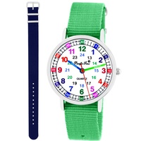 Kinder Armbanduhr Mädchen Jungen Lernuhr Kinderuhr uni 2 Armband grün + dunkelblau