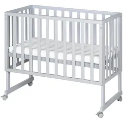 Stuben- & Beistellbett 3in1 mit Barriere + Matratze, für alle Elternbetthöhen, Holz taupe lackiert