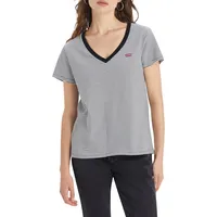 Levi's Perfect V-Neck T-Shirt,Annalise Stripe Cloud Dancer,M