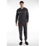 Bugatti Loungeanzug "Bologna", Herren, Gr. 52, grau (grau, dunkel, melange), Obermaterial: 51% Polyester, 46% Baumwolle, 3% Elasthan, bequem lang, Rundhals, Homewear-Sets, Reißverschluss, mit Logo, Rundhalsausschnitt, Langarm, lange Hose
