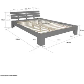 Homestyle4u Holzbett Grau Holz, Kiefer, 140x200 cm, Schlafzimmer, Betten