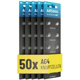 ABSINA AG4 LR66 Knopfzelle 50er Pack - 1,5V Alkaline Knopfzellen auslaufsicher & mit langer Haltbarkeit - SG4 / V4GA / G4A / 4GA / L626 / 177 / LR626 - Knopfbatterien Batterien Batterie Uhrenbatterien