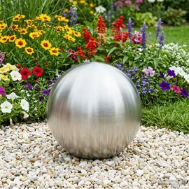 vidaXL Gartenbrunnen Gebürsteter Ball Ø 30 cm Silber Edelstahl 201