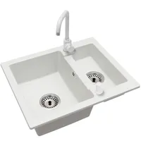 Spüle Granit Weiß Yogi Armatur FLEX CHROME Siphon Chrom Seifenspender