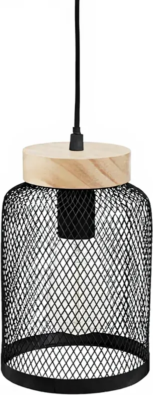 Zely Hängelampe, Ø 15 cm, schwarz, Holz und Metall
