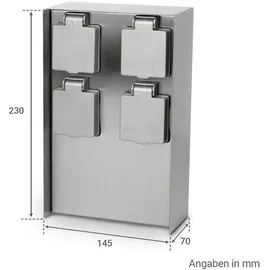 Longlife LED Gartensteckdosensäule für außen IP44 eckig 23cm - Steckdose: 4-fach - Farbe: Edelstahl