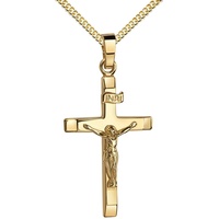 JEVELION Kreuzkette Kruzifix Kreuz Anhänger 585 Gold (Goldanhänger, für Damen und Herren), Mit Panzerkette vergoldet- Länge wählbar 36 - 70 cm.