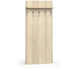 Garderobenwand PRIMO WOOD, 5 Kleiderhaken, Ablage, Eiche natur