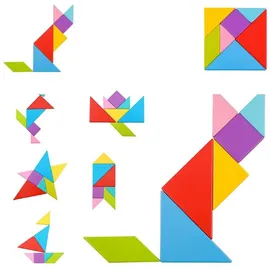 Tooky Toy TY879 Geometry Puzzle Tangram Wooden Colourful Children's Toy Learning Toy Wooden Toy for Toddlers Multicoloured