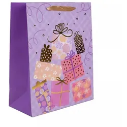 Geschenktüte mit Geschenk-Motiv, lila - 26 x 32 cm