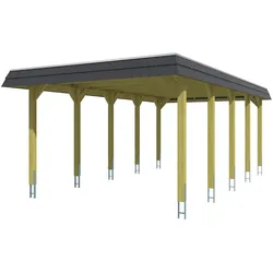 Skan Holz Walmdach Carport-396x741cm-schwarze Blende-nussbaum Holzcarport