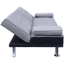 Mendler Schlafcouch Kunstleder 3-Sitzer Schwarz/Hellgrau
