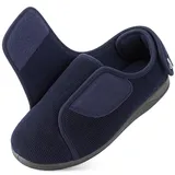 HomeTop Herren Geschlossene Ferse Hausschuhe Kord Verstellbar Weite Passform Haken und Schleife Memoryschaum Pantoffeln Deep Ozean Blau, 47 EU - 47 EU