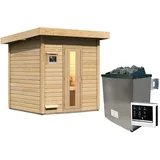 Karibu Gartensauna Saunahaus Hytti 2 Energiesparende Saunatür 9 kW Ofen inkl. Steuergerät inkl. 8-teiligem gratis Zubehörpaket (Gesamtwert 191,92€)