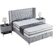 Villa Möbel LUSSAT Polsterbett 90x200 - Farbe: Grau - Set: Bettkasten-Kopfteil - Grau