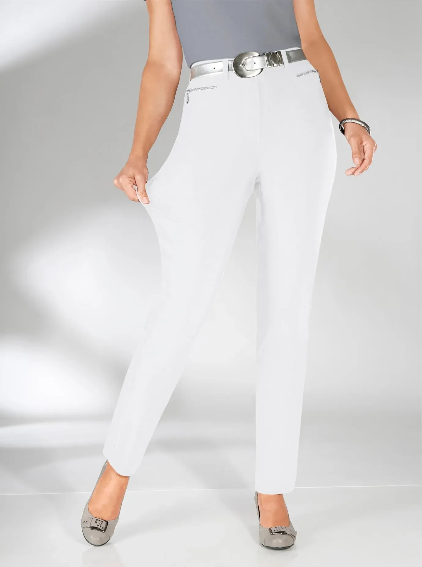 Stretch-Hose STEHMANN, Damen, Gr. 108, Langgrößen, weiß, 72% Viskose, 25% Polyamid, 3% Elasthan, unifarben, lang, Hosen