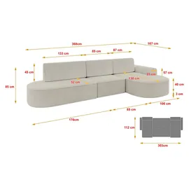 altdecor Eckcouch Cord 5-Sitzer Creme